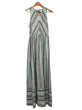 True Craft Aqua Prairie City Maxi Dress-Juniors L-Chevron XO Sleeveless Cotton